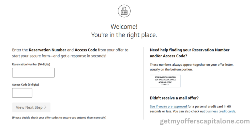 Getmyoffer-Capital-One-Application-Reservation-Access-Code